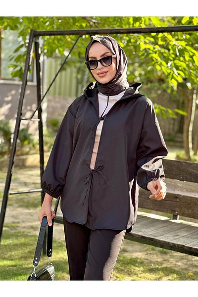 Nergis Neva Butik Hooded Front Tie-In Kimono