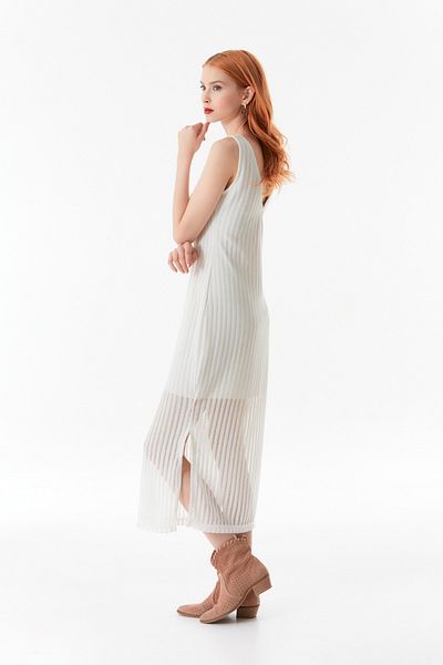 Fulla Moda V-Neck Mesh Slit Detailed Dress