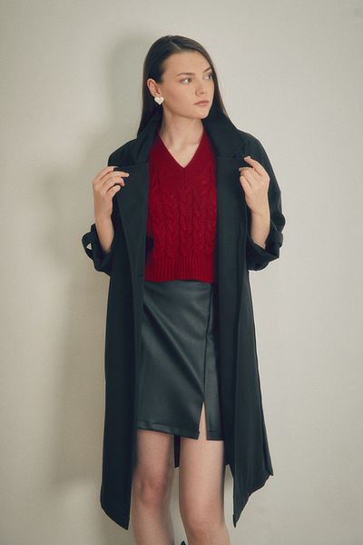 Fulla Moda Foldable Sleeve and Double Breasted Collar Trench Coat