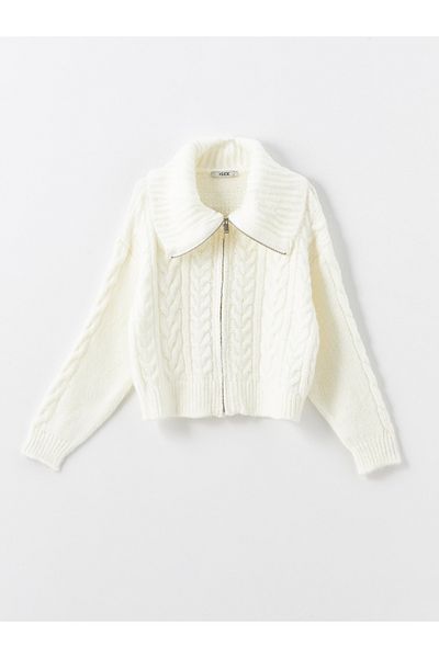 LC Waikiki Stand Collar Self Patterned Long Sleeve Women's Knitwear Cardigan