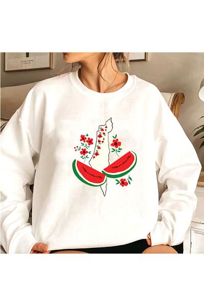 KMS MODA -Men's Sweatshirt Palestine Watermelon Printed Hodies 3 Thread Compact Fabric Inside Cotton