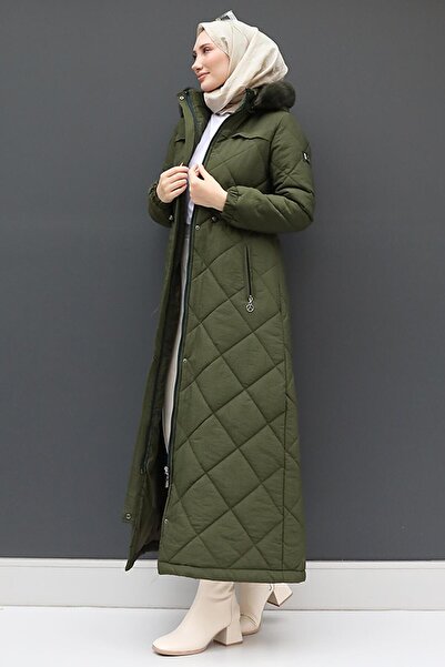 giz astore Khaki Colored Aysema Fur Puffer Jacket