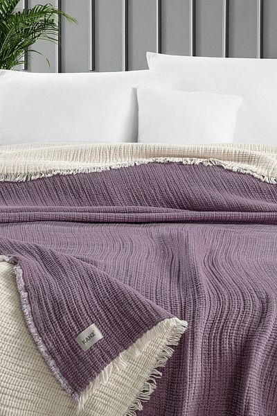 Kanz Double 5-Layer Filled Muslin Bedspread - Plum