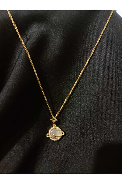 stainless steell Çelik Opal Gezegen Kolye, Ay Yıldızlı, Zirkon Taşlı
