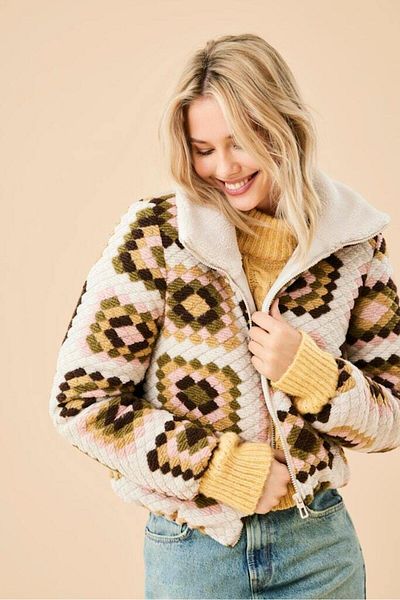 ONLY Crochet Puffer Jacket Crochet Knitted Style Puffer Jacket