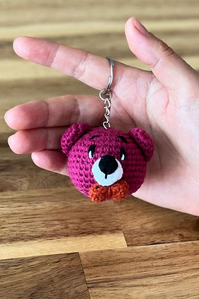 NEMO BAGS Amigurumi Keychain Claret Red Handmade Knitted Accessory Organic Teddy Bear Bag Ornament (1 Pc)