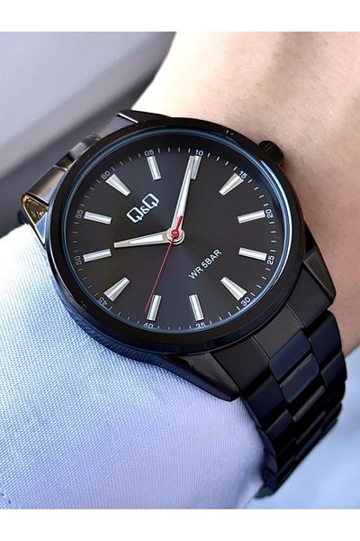 Q&Q Men's Classic Black Sport Metal Cord Wrist Watch