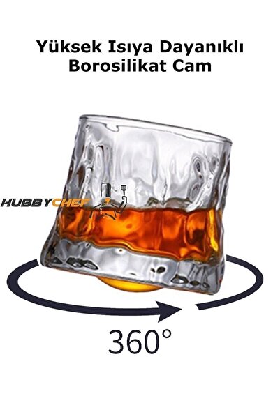 HUBBYCHEF Viski Kokteyl Bardağı Kadehi 360 Dönen Cam Bardağı 2li Set 160ml
