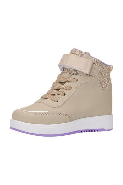 Allyup Pantofi de sport bej pentru fete - Pantofi sport confortabili cu șireturi din cauciuc, glezne cu velcro 3260