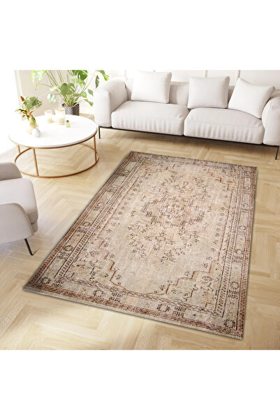 Rugs Modern Halı Cansu Koleksiyonu Eskitme Görünümlü Bej Kahverengi Desenli D...