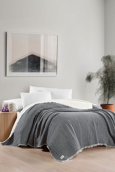 Kanz Double 5-Layer Filled Muslin Bedspread - Anthracite