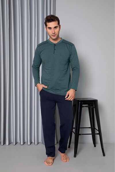 bie's Σετ χειμωνιάτικων πιτζάμες με πράσινο σχέδιο με 3 κουμπιά - 100% βαμβάκι