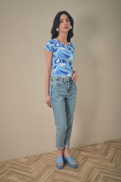 Fulla Moda Jean mom cu talie înaltă - Design elegant