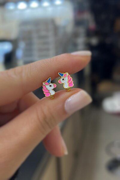 Erer Gümüş Gümüş renkli Unicorn çocuk küpesi