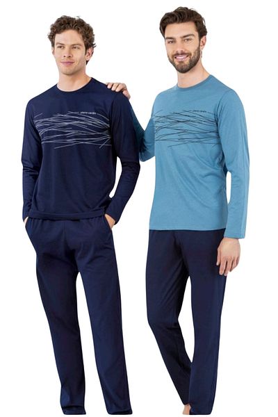 Pierre Cardin Men's Combed Cotton Printed Claret Red Navy Blue Black Pajama Set