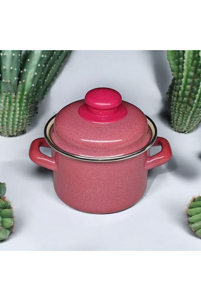 qussine Red Luxury Enamel Mini Pot - Egg Boiling, Food and Sauce 900ml 12cm