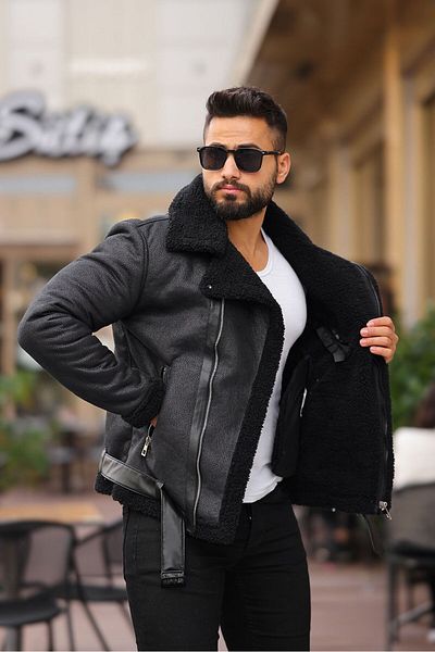MODA Δερμάτινο παλτό από πλαστικοποιημένο διπλό στήθος