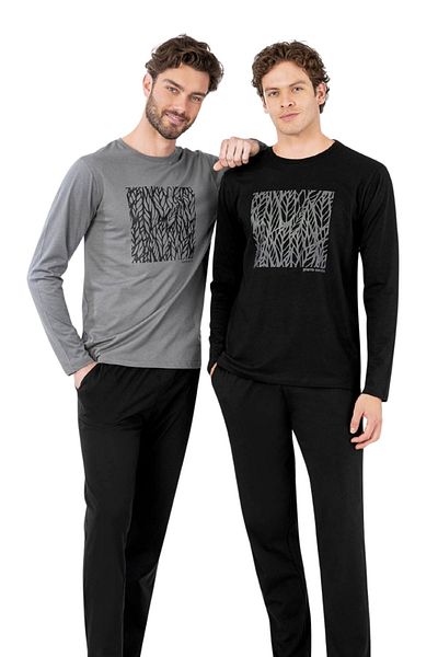 Pierre Cardin Men's Round Neck Combed Cotton Pajama Set