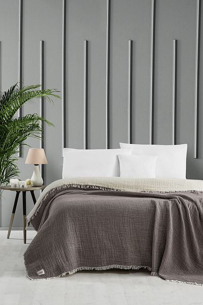 Kanz Double 5 Layer Filled Muslin Bedspread - Brown