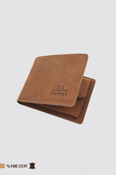 D'S Damat Портфейл от естествена кожа с отделение за монети в кафява кутия