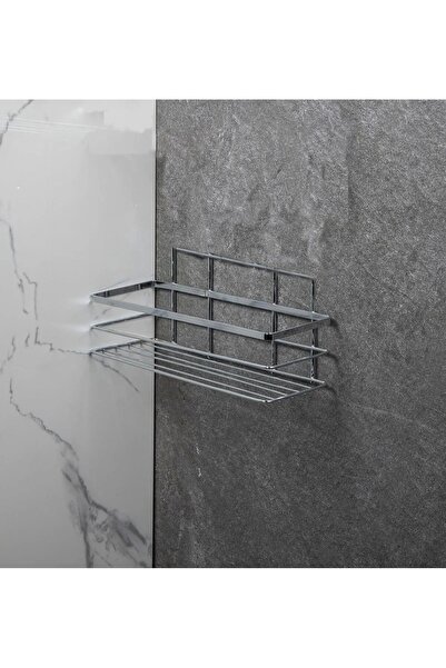 Evistro Banyo Köşe Rafı Lamalı Tek Katlı Şampuanlık Hem Vidalı Hem Yapışkan S...