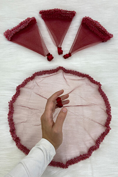 ZEYMERADE منديل العروس والعريس باللون العنابي مع الخرز الزجاجي واللؤلؤ، ليلة ...