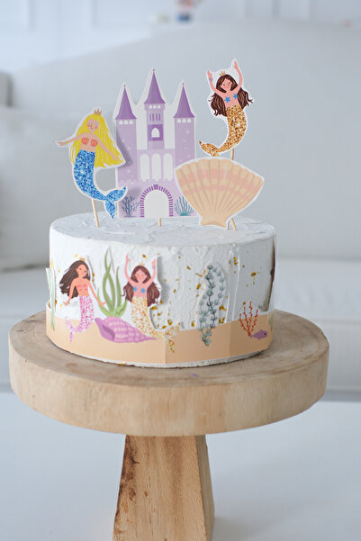 Partifabrik Deniz Kızı Mermaid Temalı Pasta Süsü Set Pasta Sargısı Ve Pasta Üzeri Süs