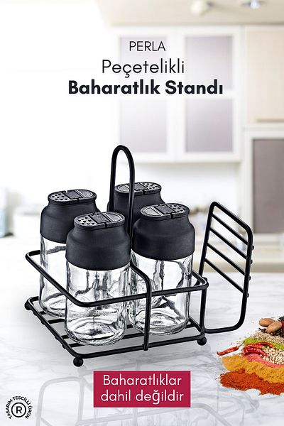 GRİMOR Life Perla Metal Spice Rack Organizer - with Napkin Holder and Not Included