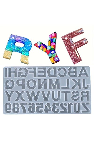 Şenhomee Epoksi Reçine Silikon Kalıp Büyük Harfler Ve Rakamlar Kalıbı Anahtarlık Kolye TERS DELİKLİ PİMLİ