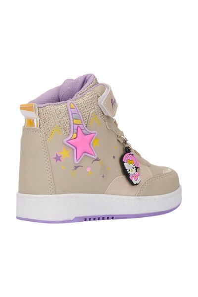 İmerShoes Beige Sneakers for Girls - Comfortable Sports Shoes with Rubber Laces and Velcro High Tops 3260