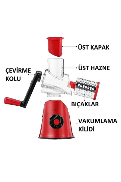 Berdina Home 3 Bıçaklı Kollu Sebze Doğrayıcı Dilimleyici Mutfak Tambur Peynir Fındık Ceviz Öğütücü Rende Seti