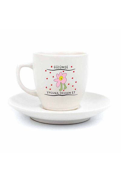 PALTO TASARIM Smile, Keep Your Way! Cream Turkish Coffee Cup - Gift Ceramic Turkish Coffee Cup