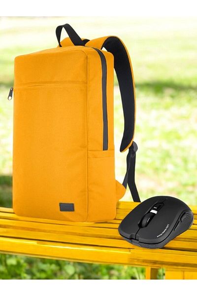 Classone Mila PR-EK108 15.6 بوصة قماش مقاوم للماء - حقيبة ظهر للكمبيوتر المحمول بسحاب وماوس لاسلكي