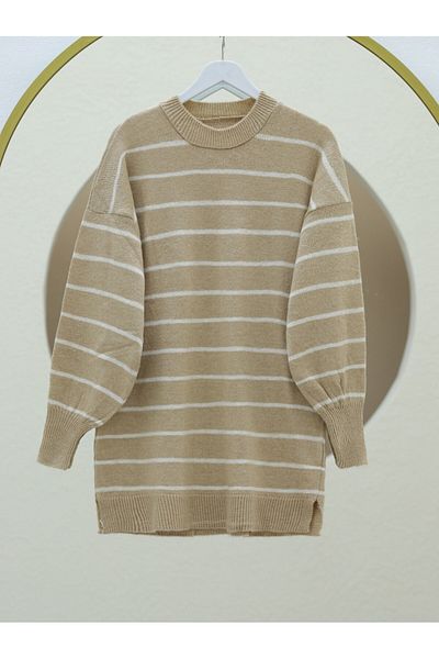 Modamorfo Mink Knitwear Tunic - Λεπτές ρίγες και σκισίματα