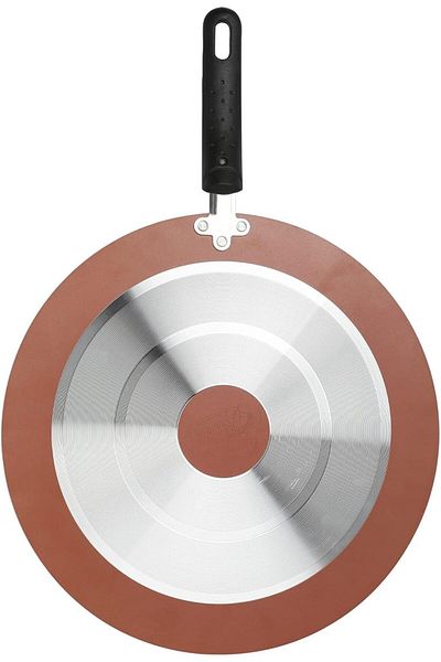 Trust Pro Non Stick Flat Pan Cookware with 2 Layered Aluminium Coating, 32 cm, Brown