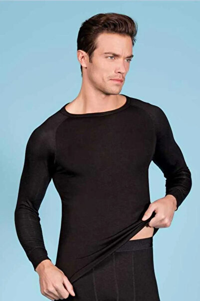 MYS GRUP TEKSTİL Tricou negru cu mânecă lungă, rezistentă la frig, pentru băr...