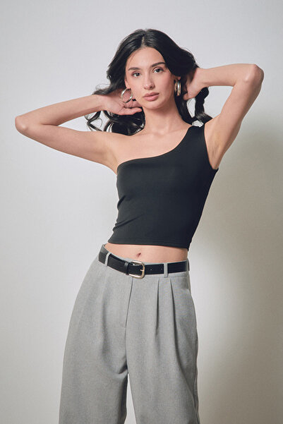 Fulla Moda Βασική μπλούζα με ένα μανίκι Crop