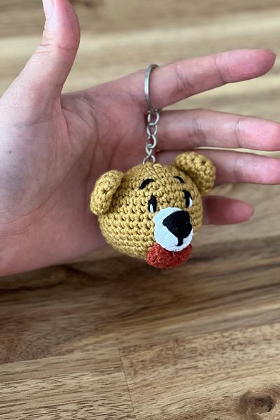 FCSTORE Keychain Bag - Mustard Bow Tie, Teddy Bear Amigurumi, Handmade Organic Vegan Toy (1 Piece)