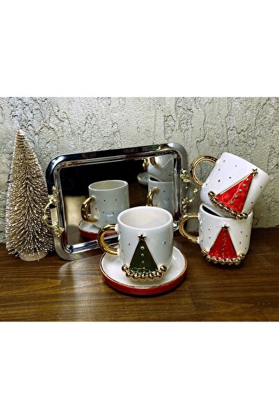 SeraSelin 24 Carat Gold Embroidered Christmas New Year Cowl Embossed, Handmade Turkish Coffee Cup Bnpsy160