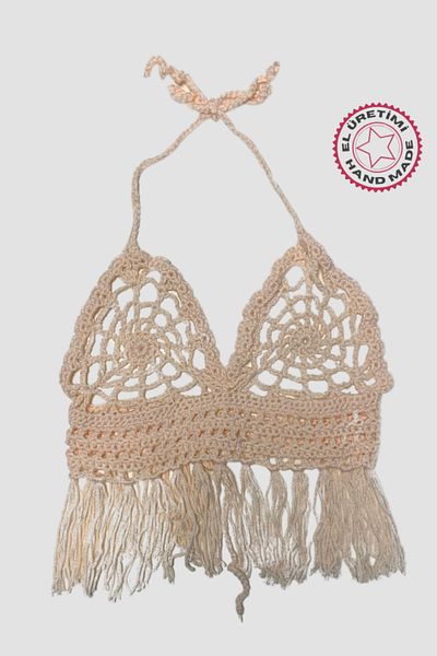 Uretti - Aslı 5776 Χειροποίητο Μπεζ Crop Top