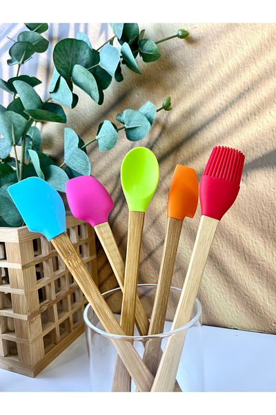 Mottogo 5-Piece Mini Bamboo Spatula Set| Silicone Cooking Set
