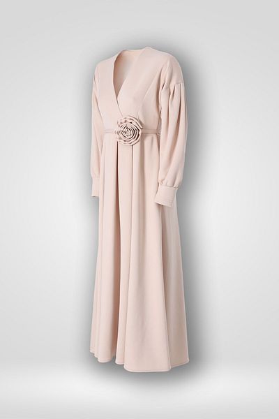 Hilal Moda Ροζ Ζώνη Πλισέ Φόρεμα