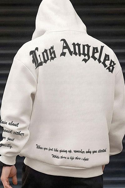 Millionaire Los Angeles Printed - Ανδρικό φούτερ Ecru Fleece Kangaroo Oversize