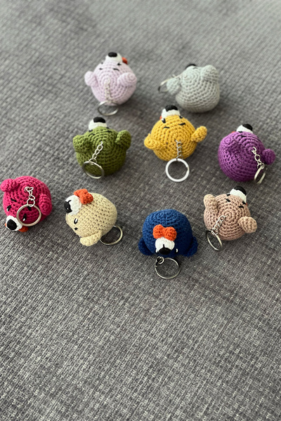 FCSTORE Keychain Bag - Mustard Bow Tie, Teddy Bear Amigurumi, Handmade Organic Vegan Toy (1 Piece)