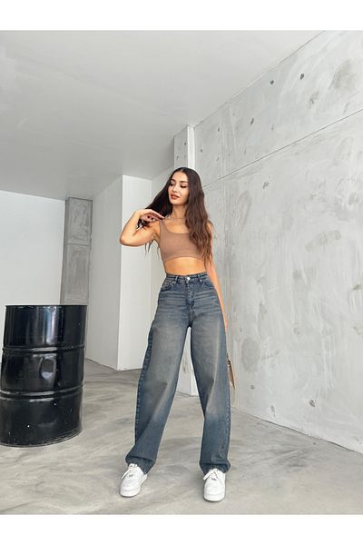 BİKELİFE Locker geschnittene, bequeme Baggy-Jeanshose mit weitem Bein für Damen