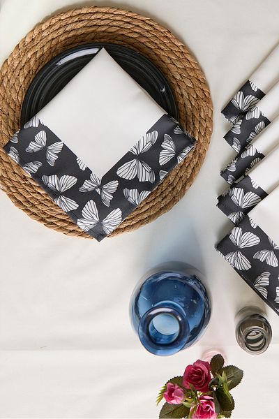 AYSHOME Set de șervețele Ays Home din 6 piese din material textil Fluture Negru (6 bucăți)