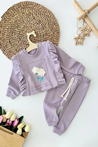 Minigimin Cicileri My Little Flower Detailed Frilly 2-Piece Baby Girl Set - Purple