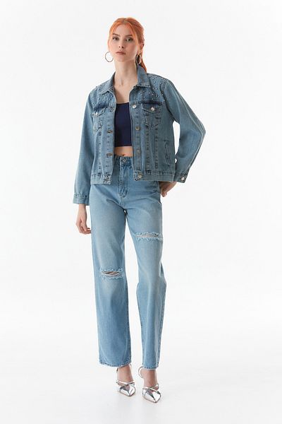 Fulla Moda Stone Detailed Buttoned Denim Jacket