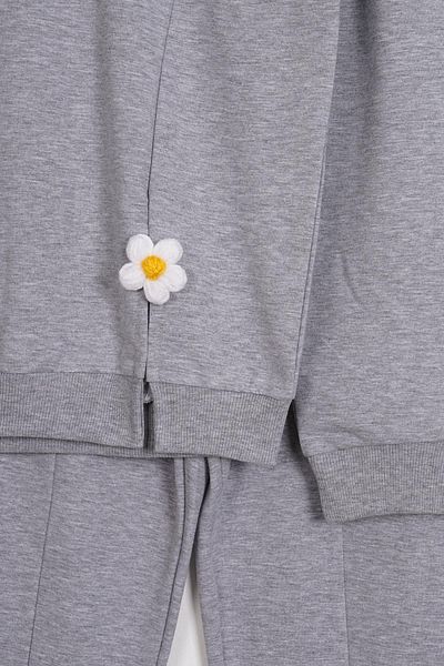 zepkids Crew Neck Long Sleeve Slit Gowns Detailed Long Sleeve Gray Color Girl's Tracksuit Set