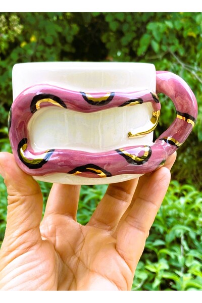 Monako Limited Edition 220 ml Snake Mug - 24 Carat Gold Embroidered and Snake Embossed Handmade Gift Mug